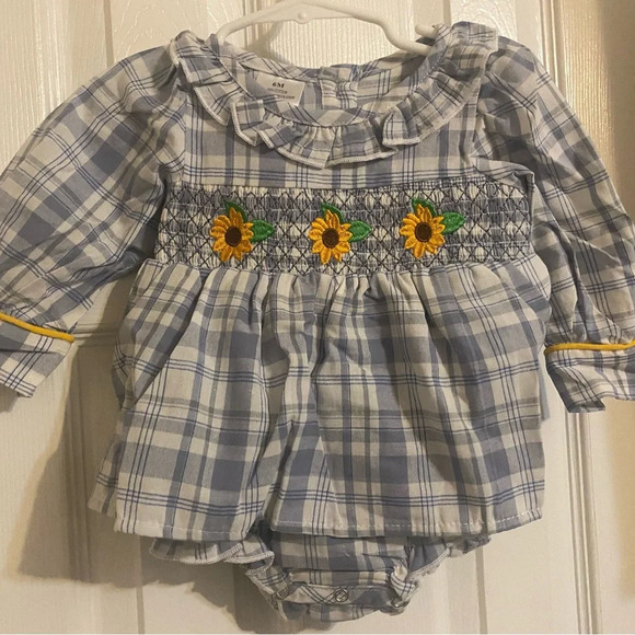 New Smocked Sunflower Bubble Romper - Picture 2 of 7